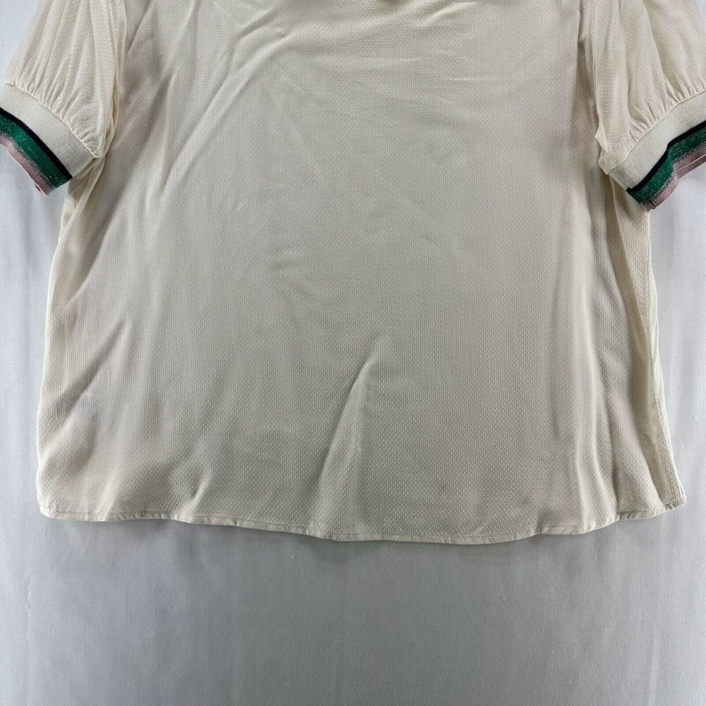 A Picture's Worth Top Womens L Embroidered Ruffled Yoke Short Sleeve Off White - Picture 6 of 11